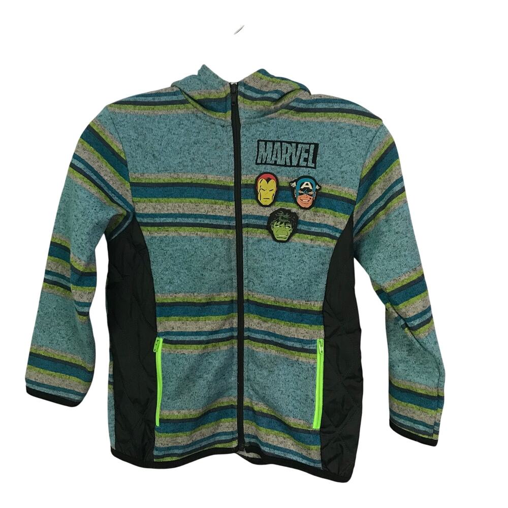 Marvel Coat Size 7 Boys Kids Jacket Marvel Characters Hood Green Blue Gray
